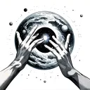 Galaxy themed solar system with reaching hands reaching tattoo design idea