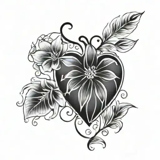 "e tu" water colour simple heart floral minimilastic line drawing tattoo design idea