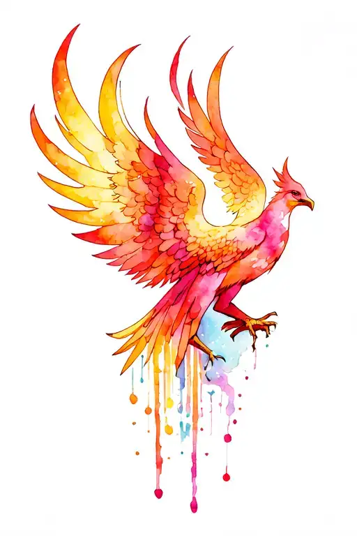 Phoenix bird rising with wings spread out and an aurora in background  tattoo design idea