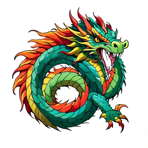 mythical dragon coiled tattoo design idea