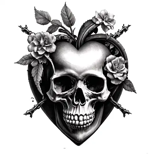 "Memento mori amor fati" scale, heart, skull, tattoo design idea