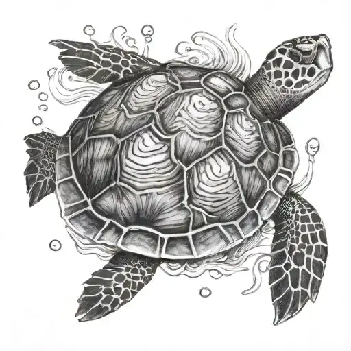Turtle underwater 7cm 10cm tattoo design idea