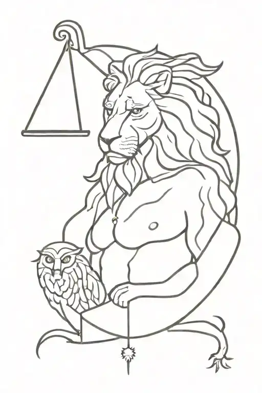 lion, owl, lady justice, self made man tattoo design idea