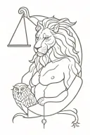 lion, owl, lady justice, self made man tattoo design idea