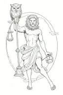 lion, owl, lady justice, self made man tattoo design idea
