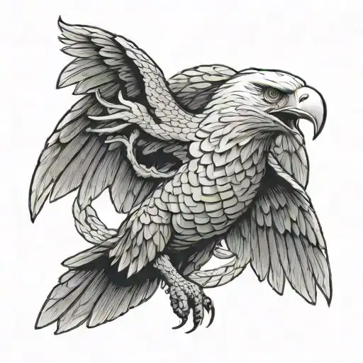 snake wrapped around eagle fighting in the air tattoo design idea