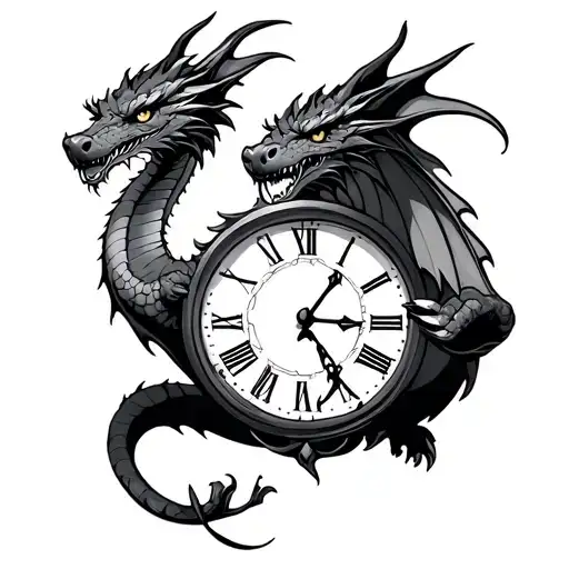 dragon holding a clock tattoo design idea