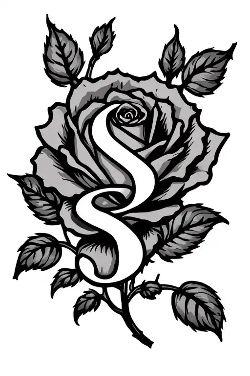 single line rose with an S incorpotated into the head tattoo design idea