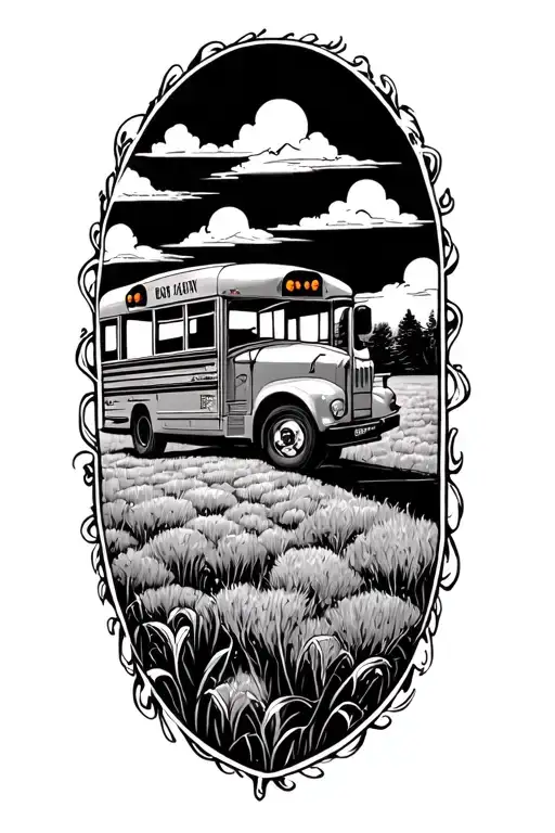 now add a school bus tattoo design idea