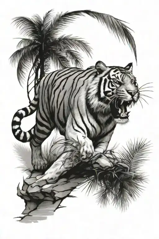 palm book tiger walking tattoo design idea