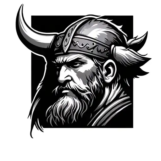 viking head profile holding tattoo design idea