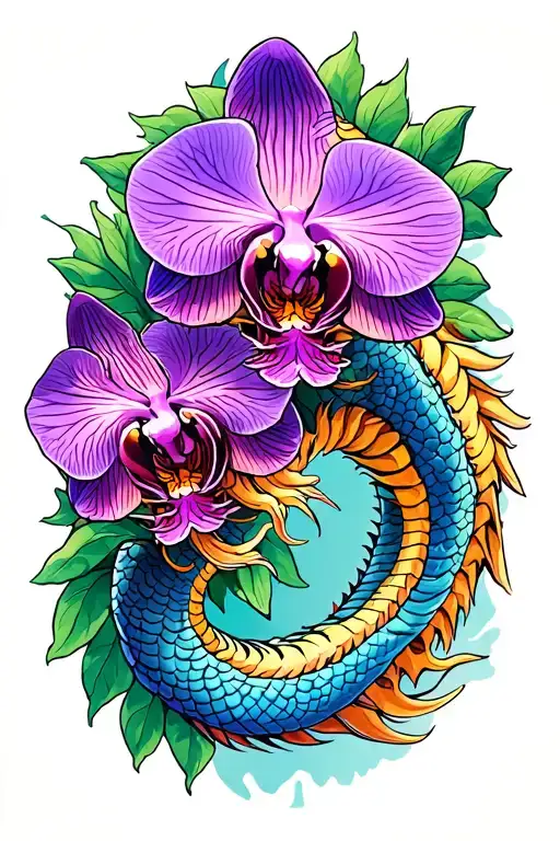 orchids and dragon leg tattoo featuring tattoo design idea