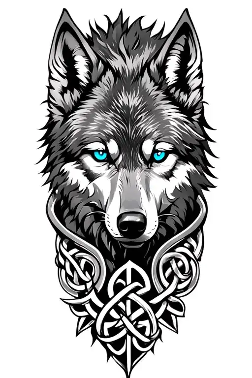 wolf with blue eyes on armor tattoo design featuring Celtic trinity knot  tattoo design idea