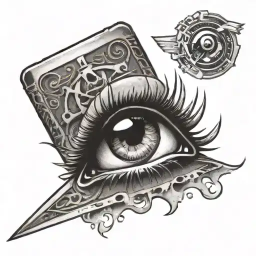 razor blade and eye tattoo design idea