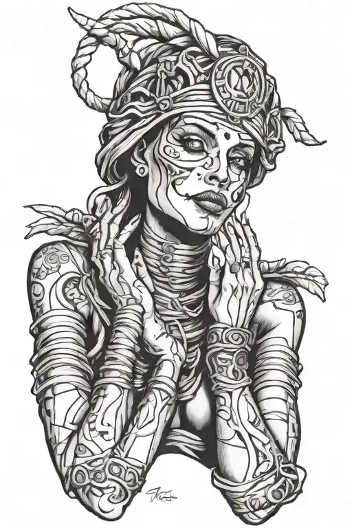 mummy sexy girl hands tied above head tattoo design idea