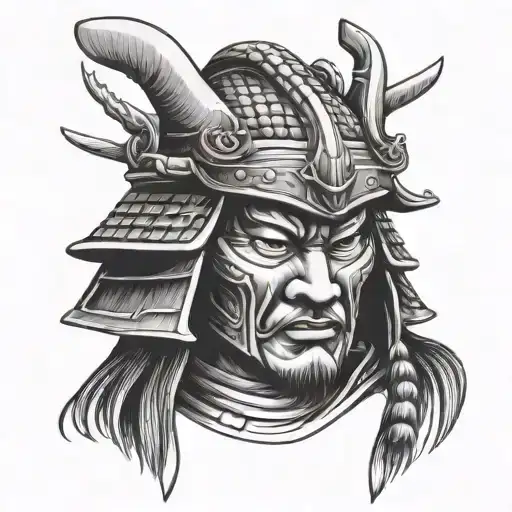 Samurai head with helmet tattoo design idea