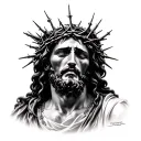 Jesus Christ crying with crown made of thorns tattoo design idea