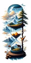 mountains, clouds, animals, hourglass , tree tattoo design idea