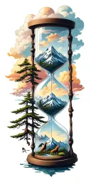 mountains, clouds, animals, hourglass , tree tattoo design idea