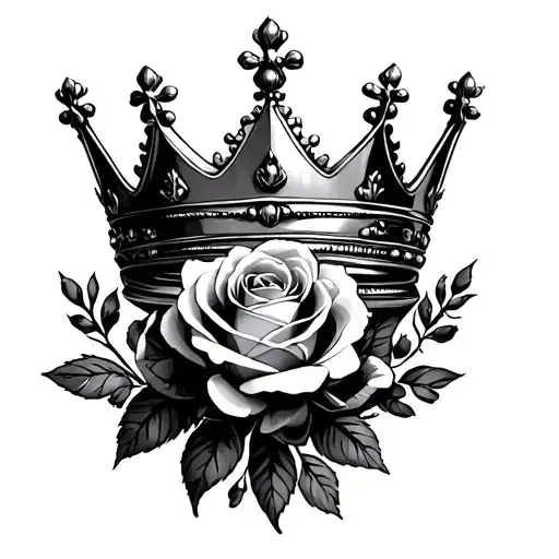 crown and ros e tattoo design idea