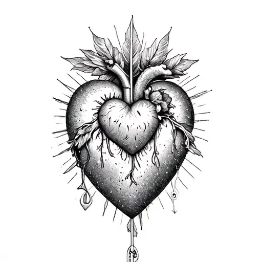 Sacred Heart with word cousin with an close lock tattoo design idea