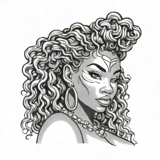 sexy Jamaican black girl, big boobs, seductive, siren, ocean, Afro centric, asian tattoo design idea