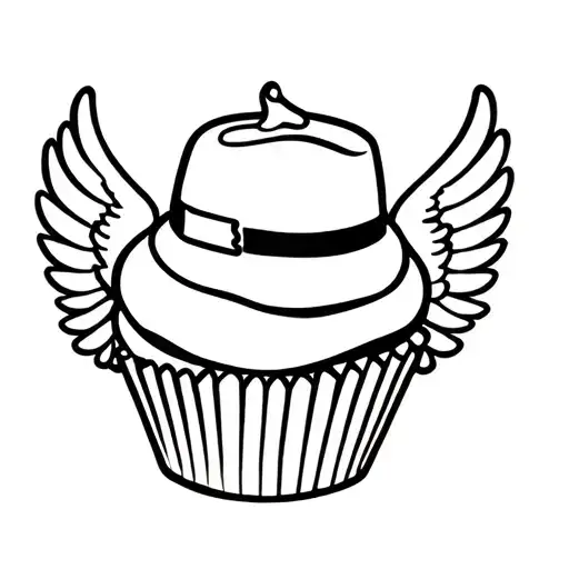 Cupcake, fedora with angel wings tattoo design idea