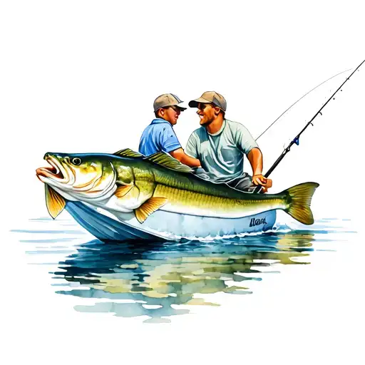 fresh water bass fishing , father and son on boat tattoo design idea