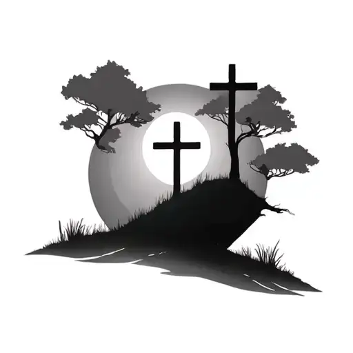 simple  3 cross tatoo on hill  with tair way leading to it  tattoo design idea
