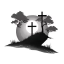 simple  3 cross tatoo on hill  with tair way leading to it  tattoo design idea