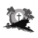 simple  3 cross tatoo on hill  with tair way leading to it  tattoo design idea