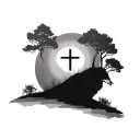 simple  3 cross tatoo on hill  with tair way leading to it  tattoo design idea
