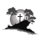 simple  3 cross tatoo on hill  with tair way leading to it  tattoo design idea
