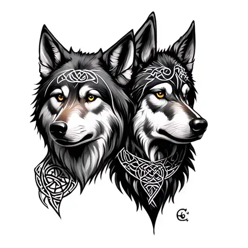 6 wolves  Celtic design with Virgo and Gemini zodiac designs  tattoo design idea