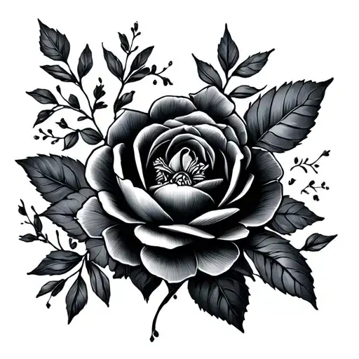 eucalyptus, peony, rose, fleur-de-lis cuff tattoo design idea