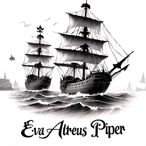 "Eva Atreus Piper" "Eva Atreus Piper" pirate ships sailing towards tattoo design idea