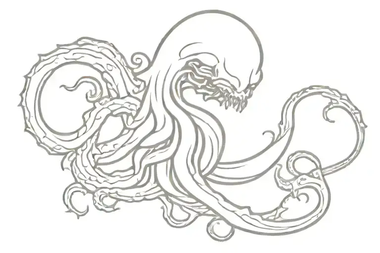 Kraken whit skulls tattoo design idea
