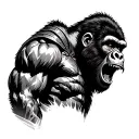 Gorilla & Gladiator merged, gorilla facing sideways roaring, gladiator facing the opposite side. Add shading tattoo design idea