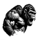 Gorilla & Gladiator merged, gorilla facing sideways roaring, gladiator facing the opposite side. Add shading tattoo design idea