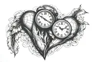 clock bandage stone heart tattoo design idea