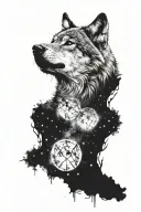 wolf howling at constellation tattoo design idea