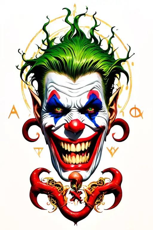 Cancer Zodiac symbol incorporated with a sinister and evil joker grin tattoo design idea