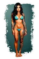 Sexy girl, petite, small boobs, wide hips, bikini . long hair,sexual. Seductive. Full Body, standing with legs and feet tattoo design idea