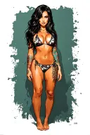 Sexy girl, petite, small boobs, wide hips, bikini . long hair,sexual. Seductive. Full Body, standing with legs and feet tattoo design idea