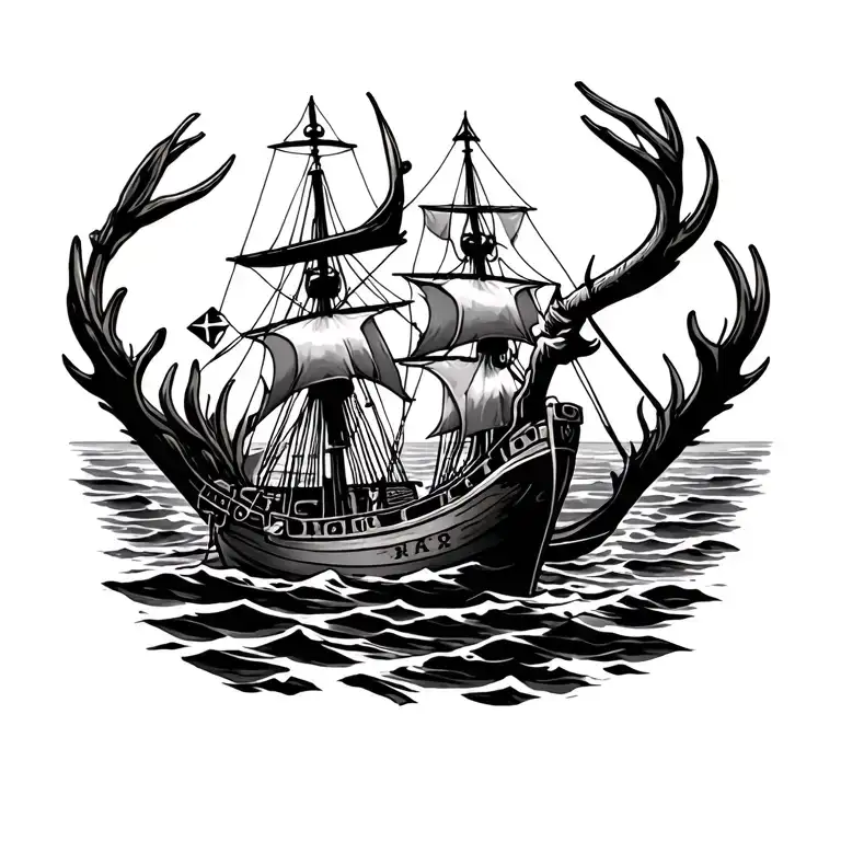 nautical and hunting  tattoo design idea