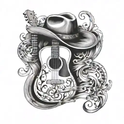 cowboy guitar music note tattoo design idea