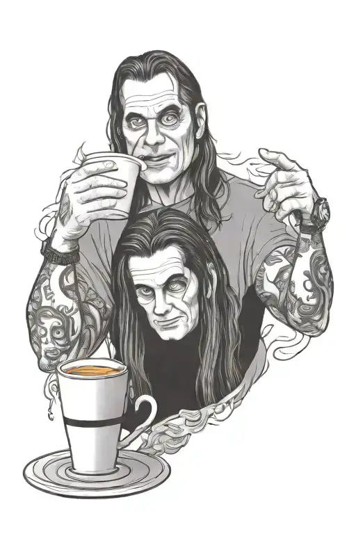 ozzy drinking coffee tired tattoo design idea