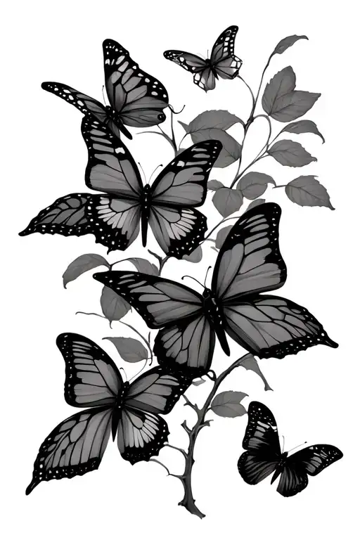 three butterflies on a vine  tattoo design idea