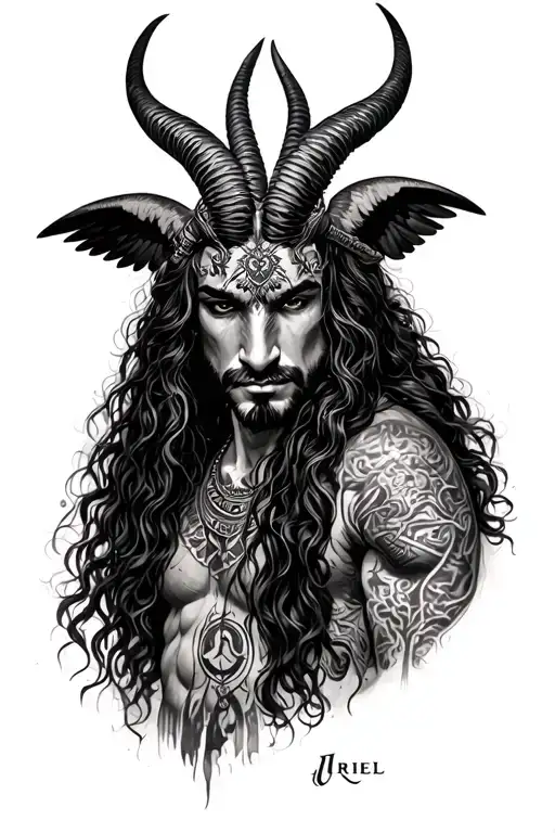 arcangel Uriel with capricorn zodiac sign tattoo design idea