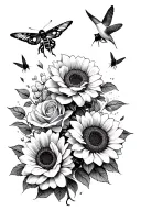 roses, sunflower, butteflies, humming bird, bees buzzing tattoo design idea
